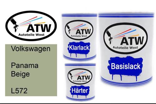 Volkswagen, Panama Beige, L572: 1L Lackdose + 1L Klarlack + 500ml Härter - Set, von ATW Autoteile West.